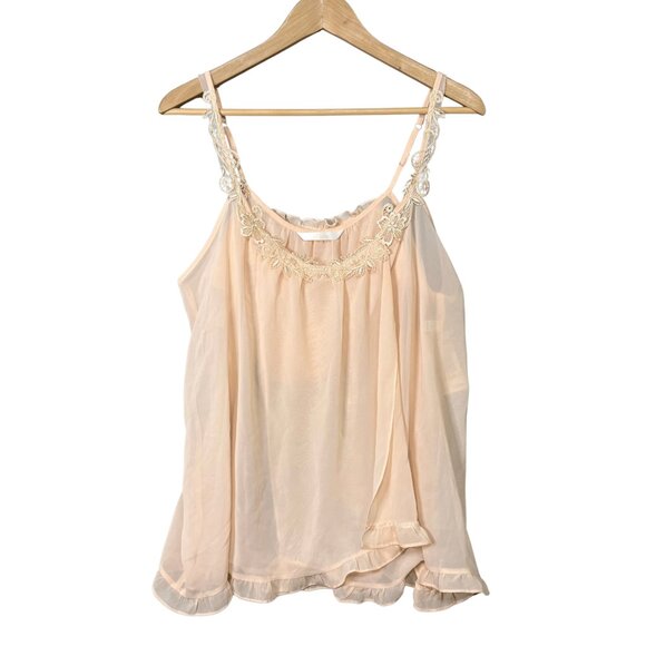 Flora Nikrooz Other - Flora Nikrooz Womens Sheer Babydoll Lingerie Set Size M Peach‎ Heart Embroidered